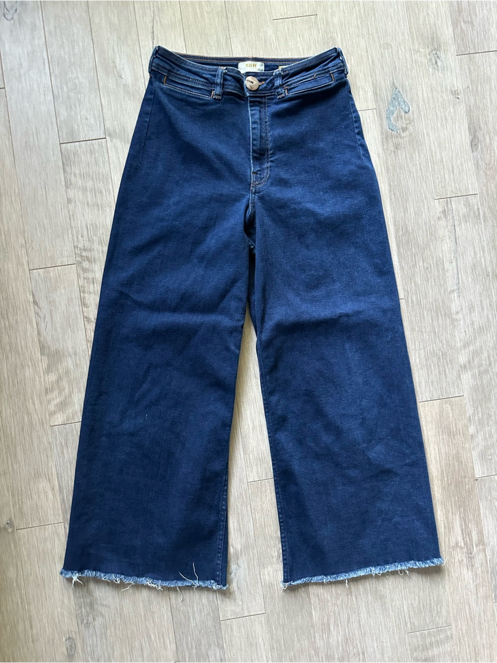 Maeve Dark Indigo Wide-Leg High-Rise Cropped Jeans Size 29